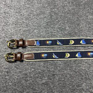 Vintage Kids Sailboat Belt Canvas Embroidered Navy Blue Brass Buckle XS Lot of 2